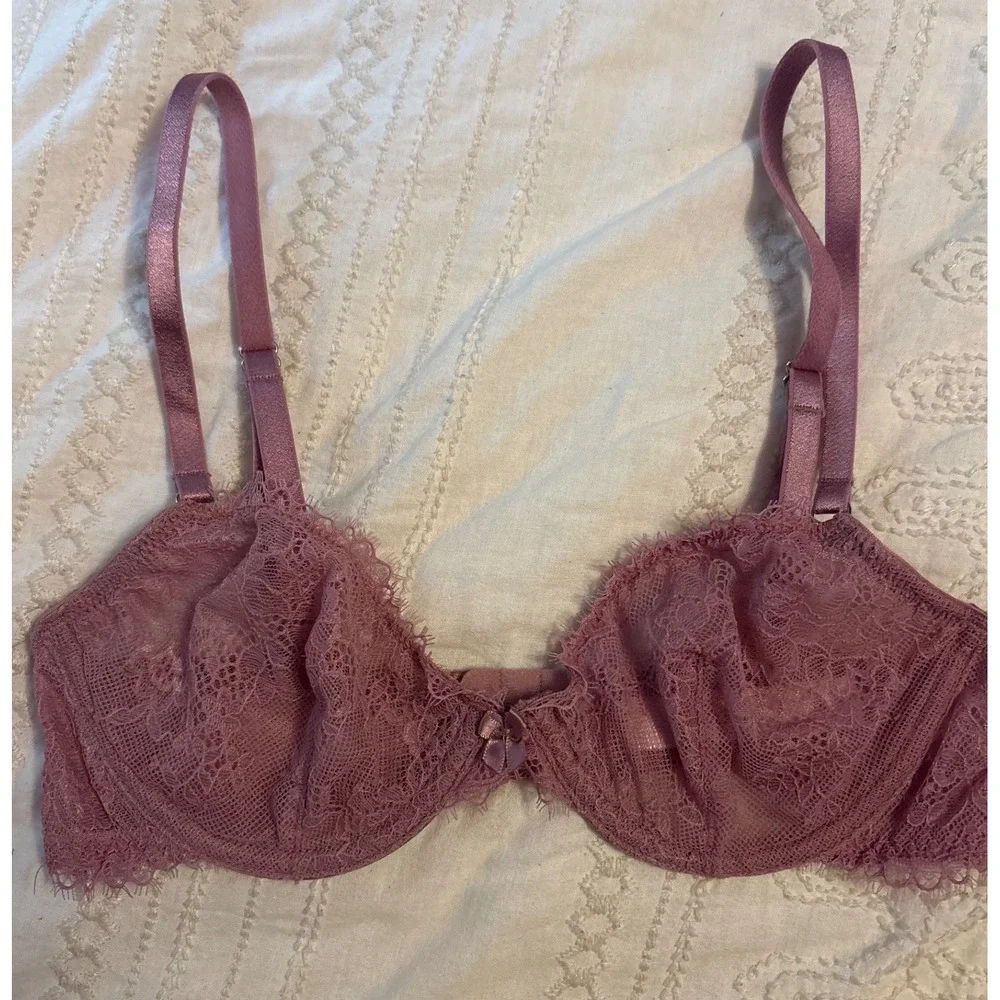 NEW Auden Dark Mauve Lace Unlined Demi‎ Underwire Bra, Size 32B